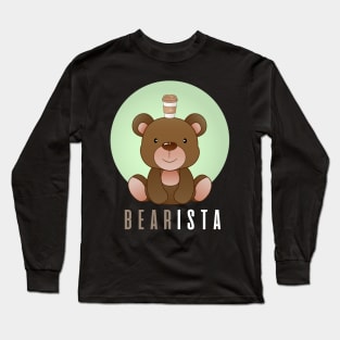 Kawai Bear barista coffee Long Sleeve T-Shirt